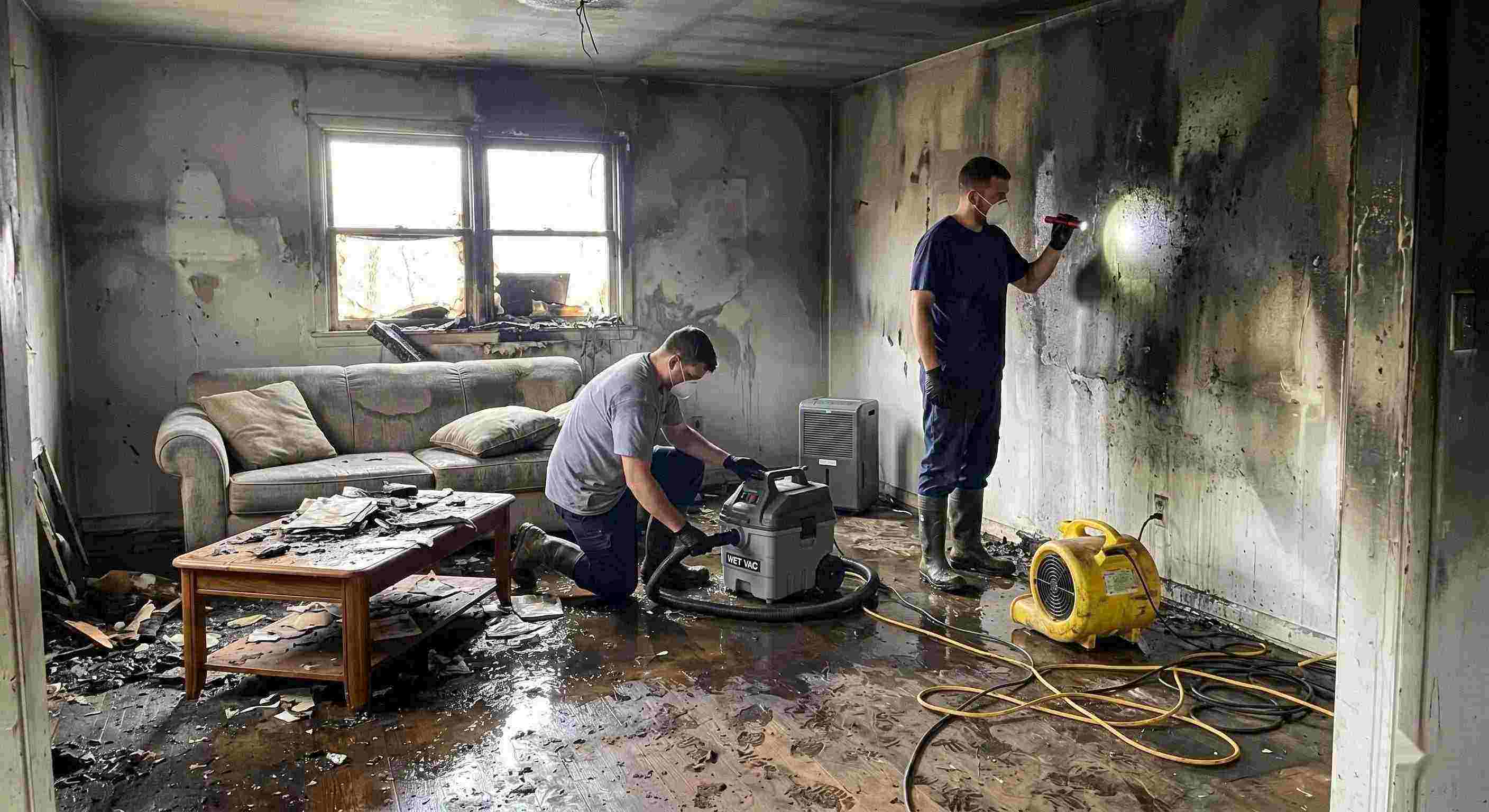Reliable fire damage restoration cleanup with water removal and smoke damage repair in Kansas City home