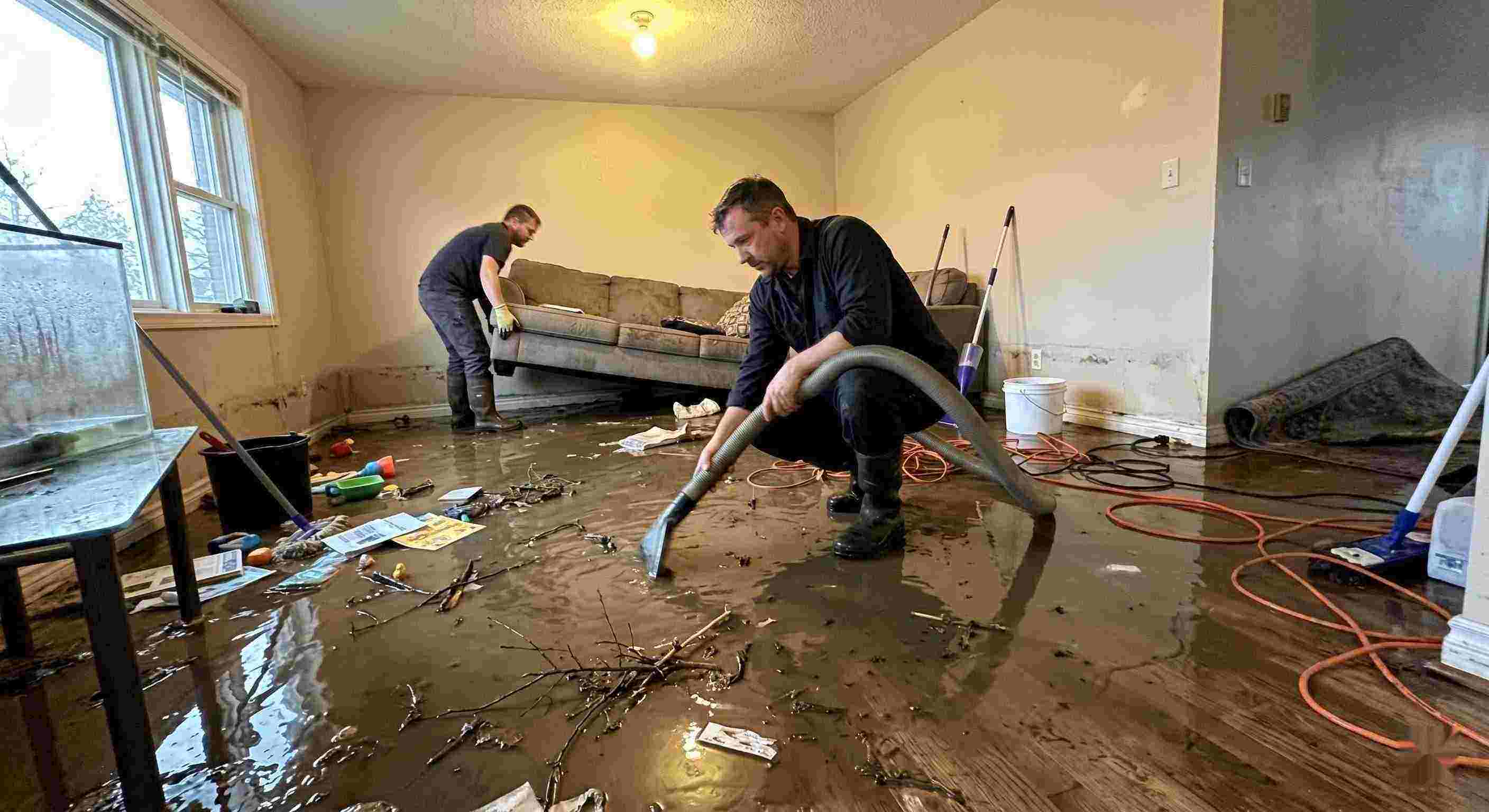 flood water extraction service removing contaminated water from flooded home in Wichita