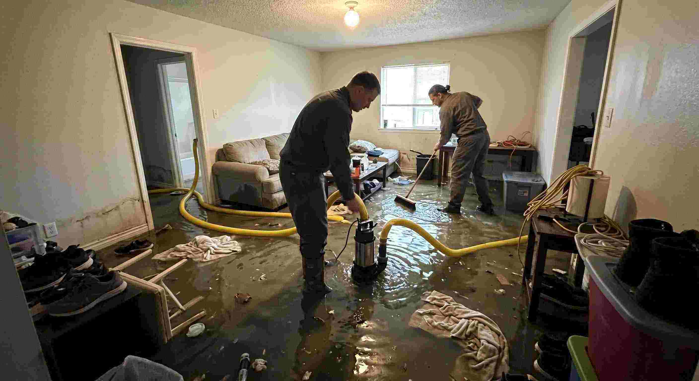 High volume residential pump-out services removing flood water with submersible pumps in Wichita